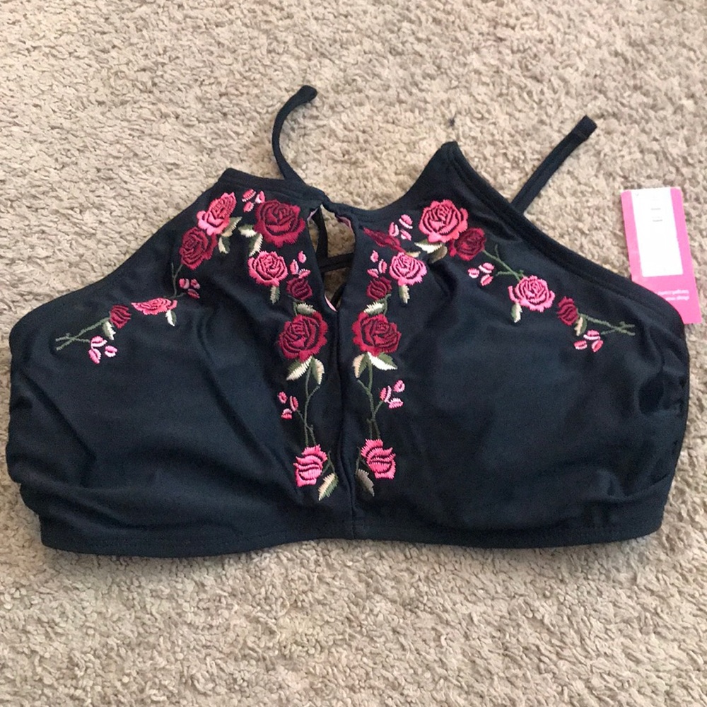 Black floral bikini top
